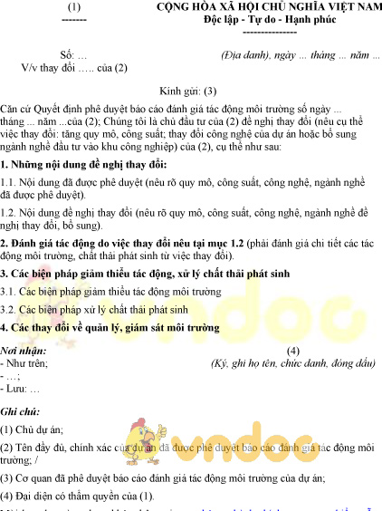 Mẫu báo cáo nội dung thay đổi của chủ dự án