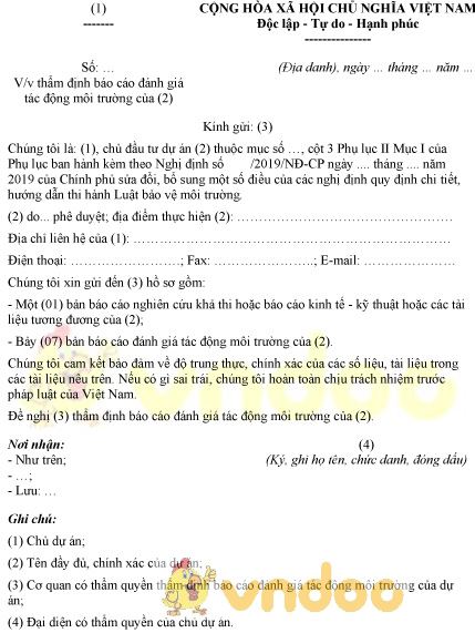 Mẫu văn bản thẩm định báo cáo đánh giá tác động môi trường