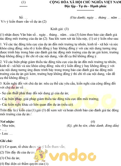 Mẫu văn bản trả lời của cơ quan, tổ chức được xin ý kiến tham vấn