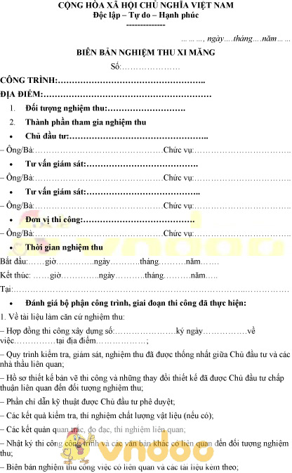 Mẫu biên bản nghiệm thu xi măng