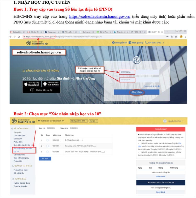 Hướng dẫn nhập học vào lớp 10 THPT ở Hà Nội