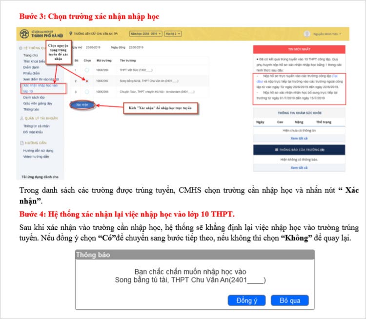 Hướng dẫn nhập học vào lớp 10 THPT ở Hà Nội