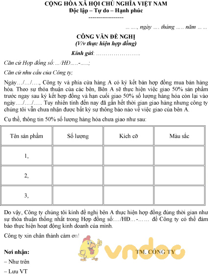 Mẫu công văn đề nghị thực hiện hợp đồng