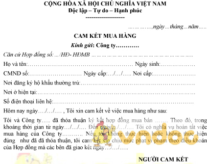 Mẫu cam kết mua hàng