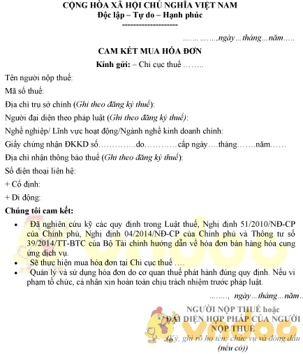 Mẫu cam kết mua hóa đơn