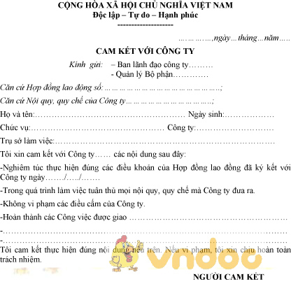 Mẫu cam kết với công ty