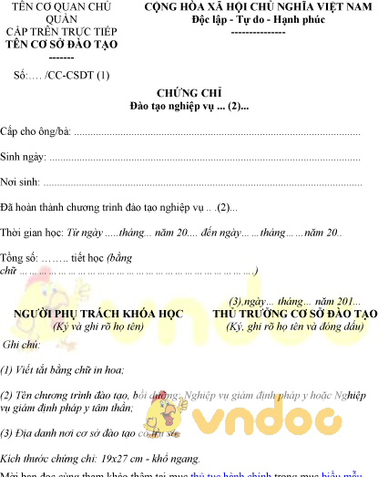 Mẫu chứng chỉ đào tạo nghiệp vụ giám định pháp y