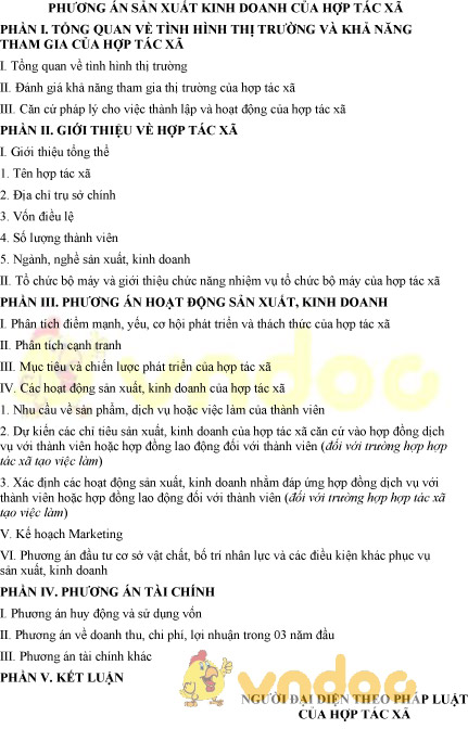 Mẫu phương án sản xuất kinh doanh của hợp tác xã
