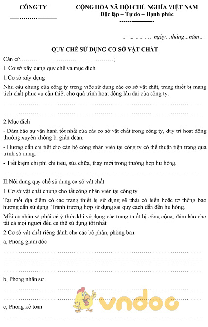 Mẫu quy chế sử dụng cơ sở vật chất