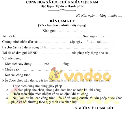 Mẫu cam kết chịu trách nhiệm xây dựng