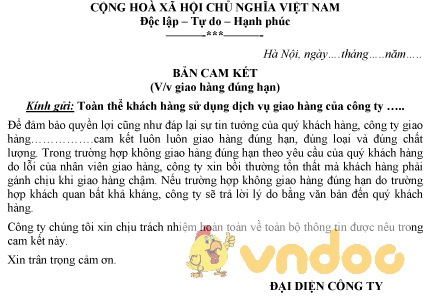 Mẫu cam kết giao hàng đúng hẹn