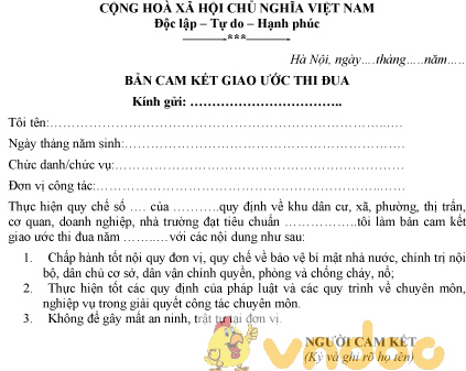 Mẫu cam kết giao ước thi đua
