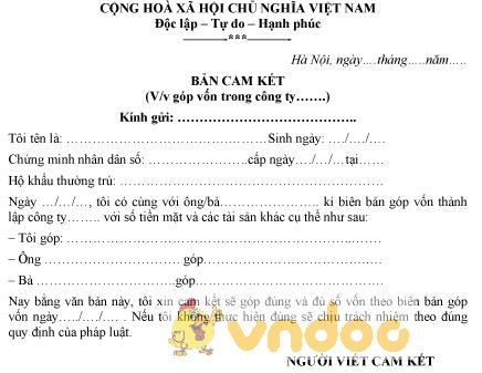 Mẫu cam kết góp vốn trong công ty