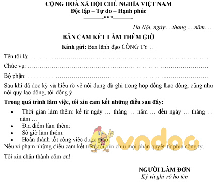 Mẫu cam kết làm thêm giờ