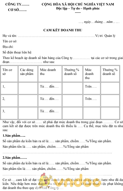 Mẫu cam kết doanh thu
