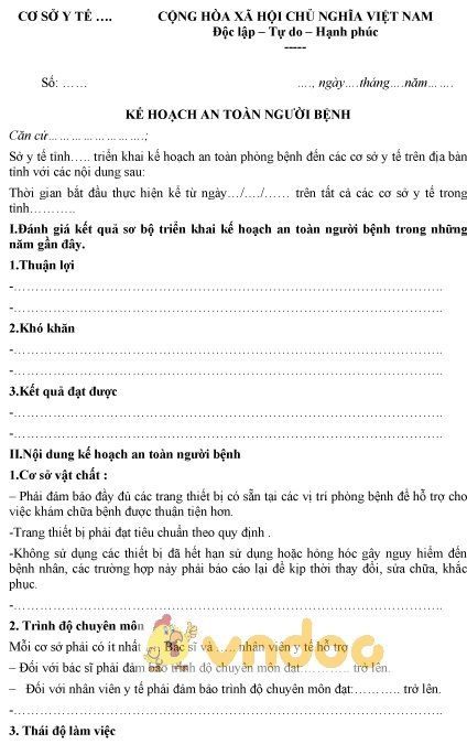 Mẫu kế hoạch an toàn người bệnh