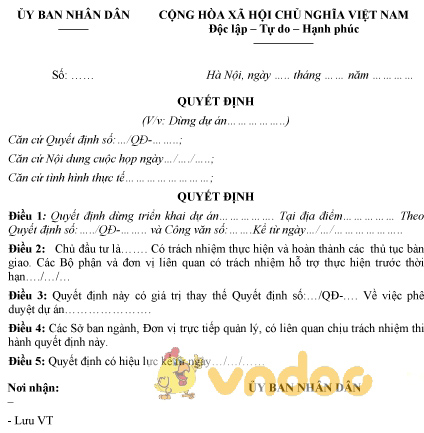 Mẫu quyết định dừng dự án