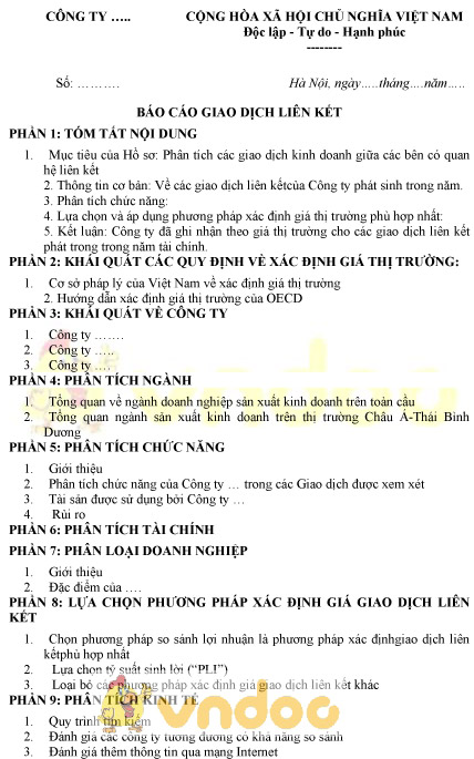 Mẫu báo cáo giao dịch liên kết