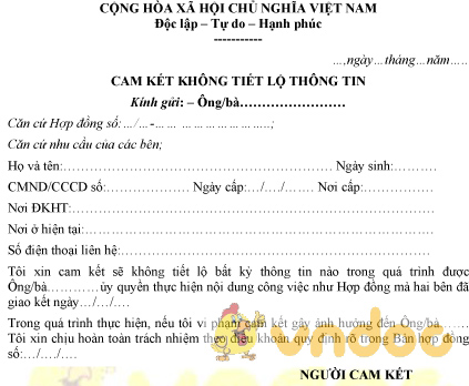 Mẫu cam kết không tiết lộ thông tin