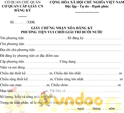 Mẫu giấy chứng nhận xóa đăng ký phương tiện vui chơi giải trí dưới nước