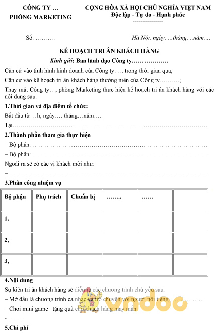 Mẫu kế hoạch tri ân khách hàng