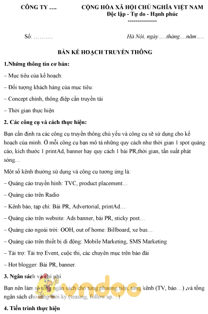 Mẫu kế hoạch truyền thông