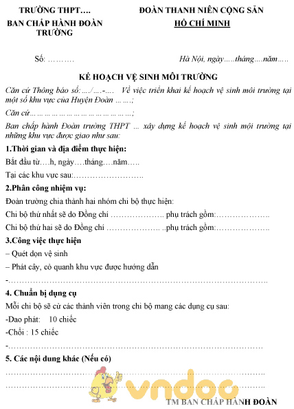 Mẫu kế hoạch vệ sinh môi trường