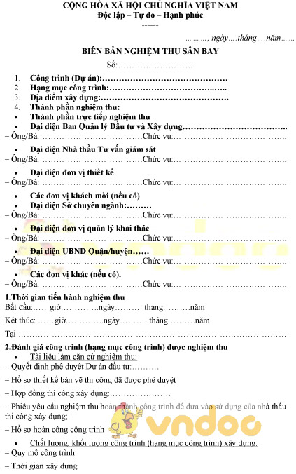 Mẫu biên bản nghiệm thu sân bay