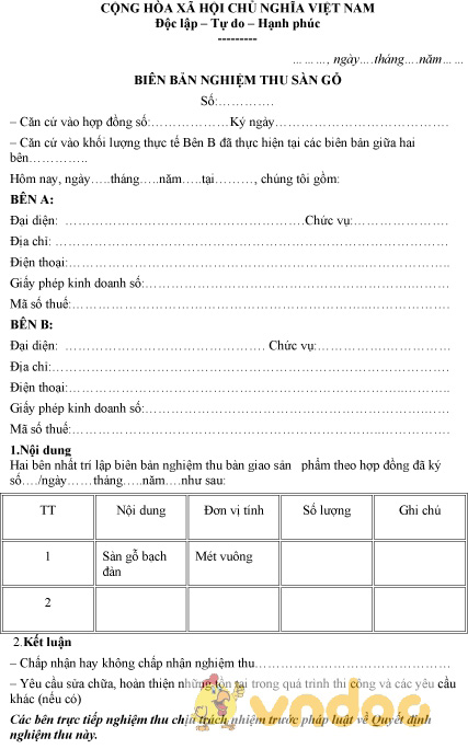 Mẫu biên bản nghiệm thu sàn gỗ