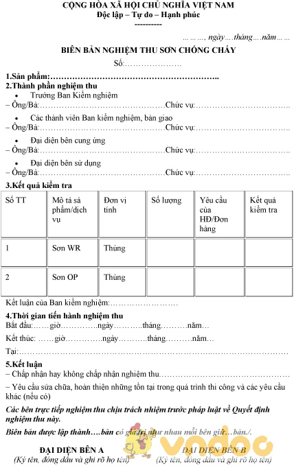 Mẫu biên bản nghiệm thu sơn chống cháy