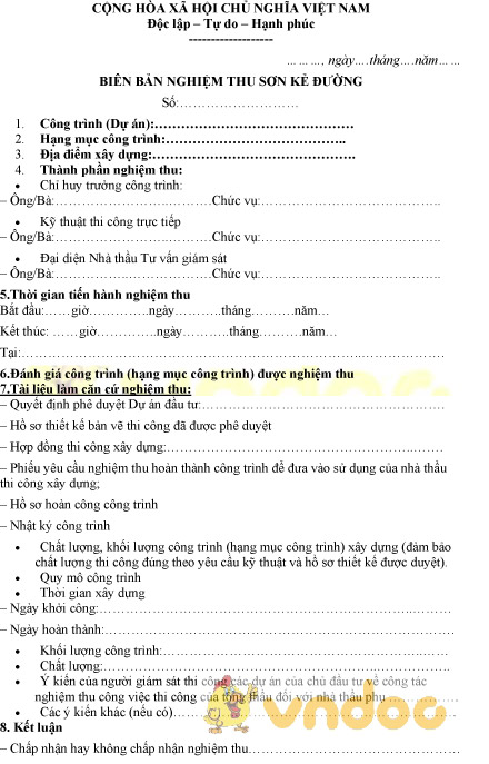 Mẫu biên bản nghiệm thu sơn kẻ đường