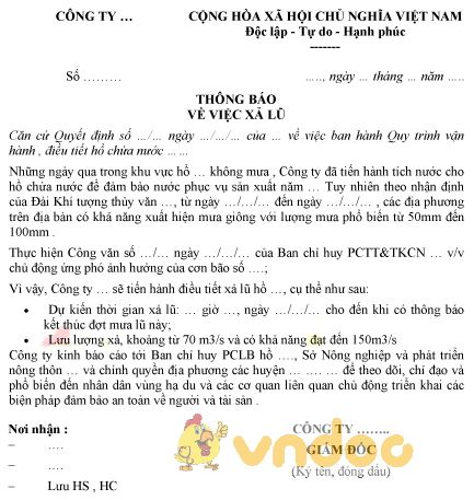 Mẫu thông báo xả lũ