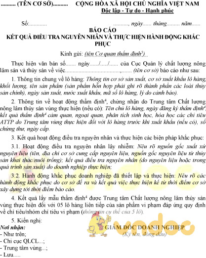 Mẫu báo cáo kết quả điều tra nguyên nhân và thực hiện hành động khắc phục