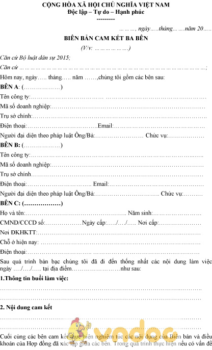 Mẫu biên bản cam kết ba bên