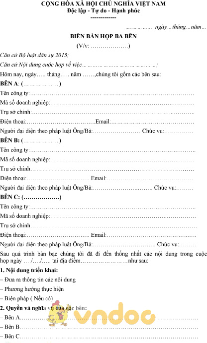 Mẫu biên bản họp ba bên