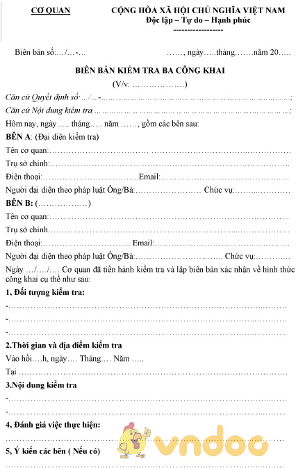 Mẫu biên bản kiểm tra ba công khai