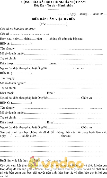 Mẫu biên bản làm việc ba bên