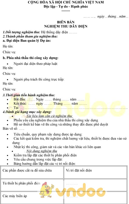 Mẫu biên bản nghiệm thu dây điện