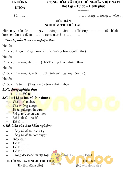 Mẫu biên bản nghiệm thu đề tài