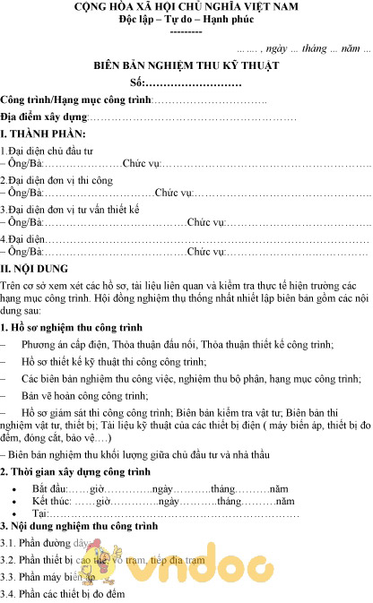 Mẫu biên bản nghiệm thu kỹ thuật