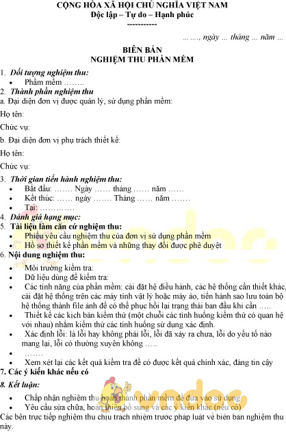 Mẫu biên bản nghiệm thu phần mềm