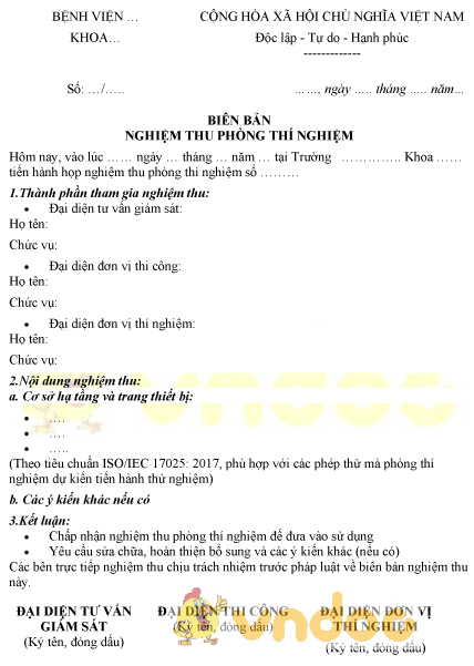 Mẫu biên bản nghiệm thu phòng thí nghiệm
