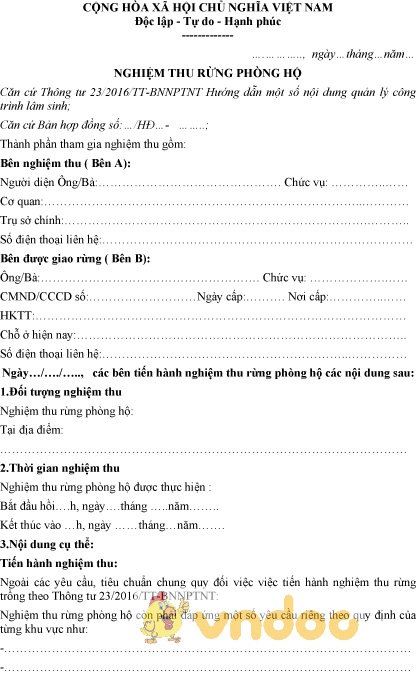 Mẫu biên bản nghiệm thu rừng phòng hộ