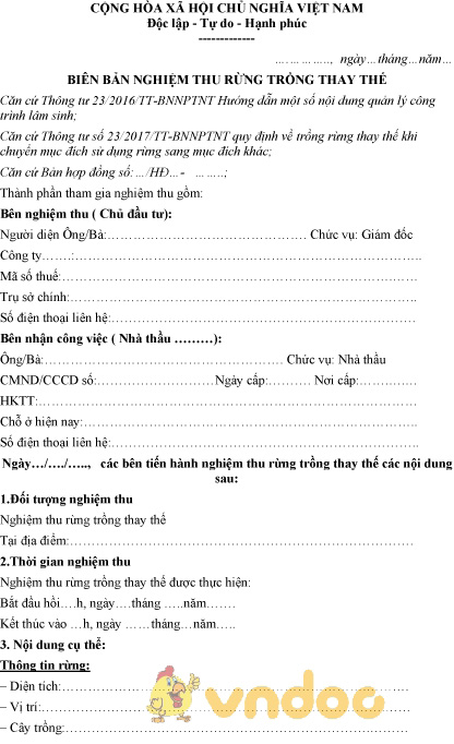 Mẫu biên bản nghiệm thu rừng trồng thay thế