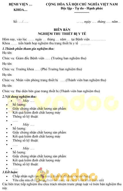 Mẫu biên bản nghiệm thu thiết bị y tế