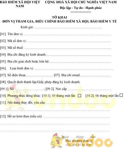 Mẫu tờ khai đơn vị tham gia, điều chỉnh BHXH, BHYT