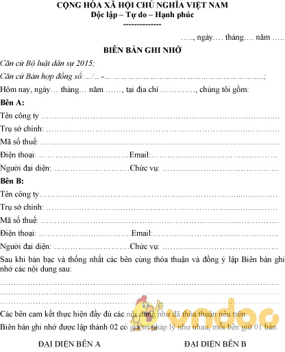 Mẫu biên bản ghi nhớ