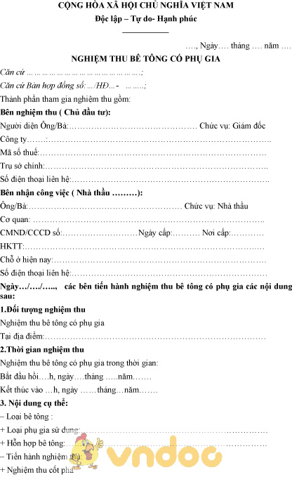 Mẫu biên bản nghiệm thu bê tông có phụ gia