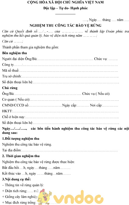 Mẫu biên bản nghiệm thu công tác bảo vệ rừng