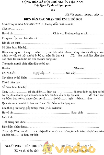 Mẫu biên bản xác nhận trẻ em bị bỏ rơi